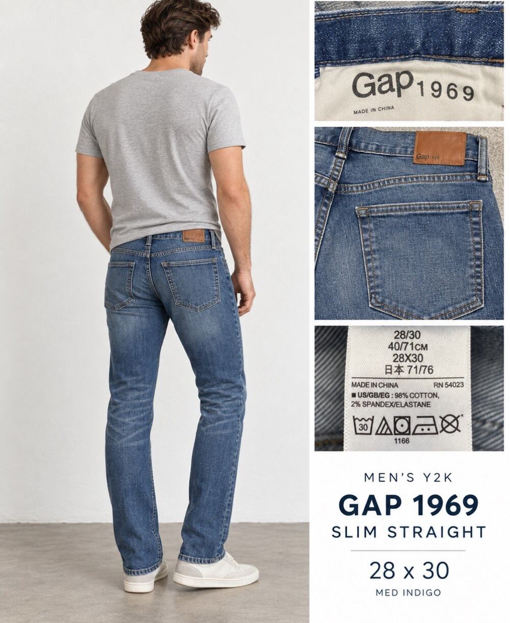 Y2K Gap 1969 Men's Slim Straight Jeans Size 28x30 Medium Wash Indigo